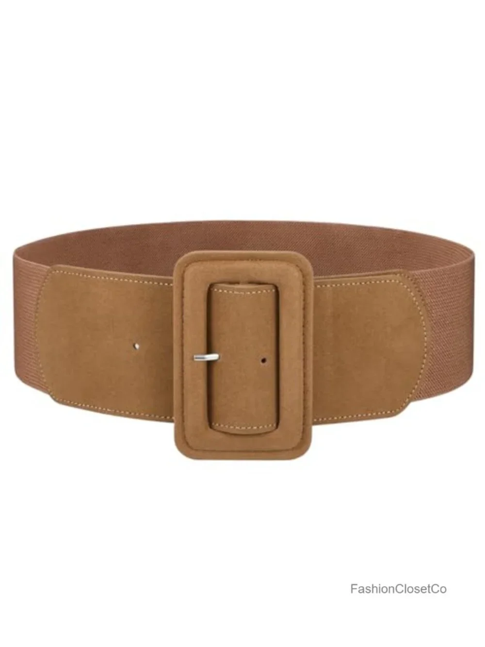 Wide Stretch Suede Belt with Chunky Vintage Square Buckle